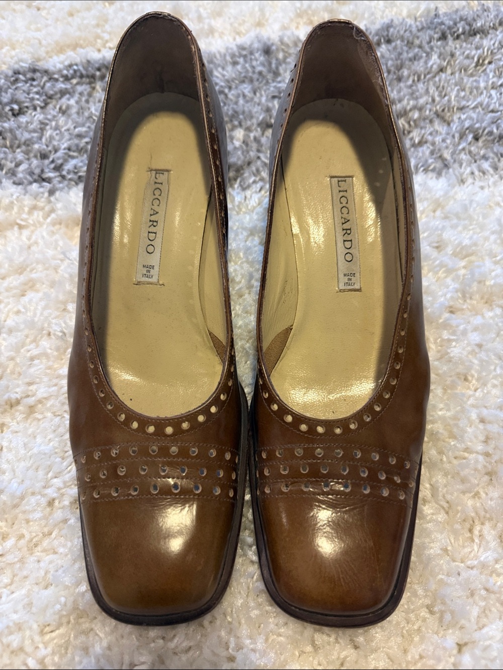 Brown Leather Block Heel Dress Pumps